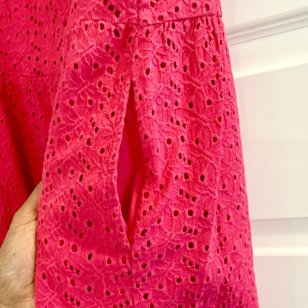 L.L. Bean Hot Pink Eyelet Fit and Flare Sleeveless Dress Size 6 - Picture 8 of 11